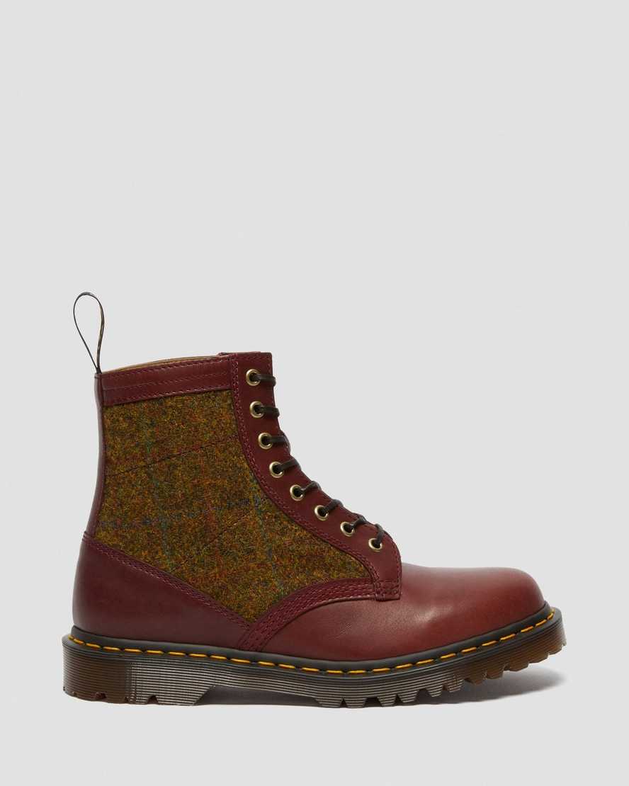 burgunderrote dr. martens 1460 harris tweed herren-schnürstiefel
