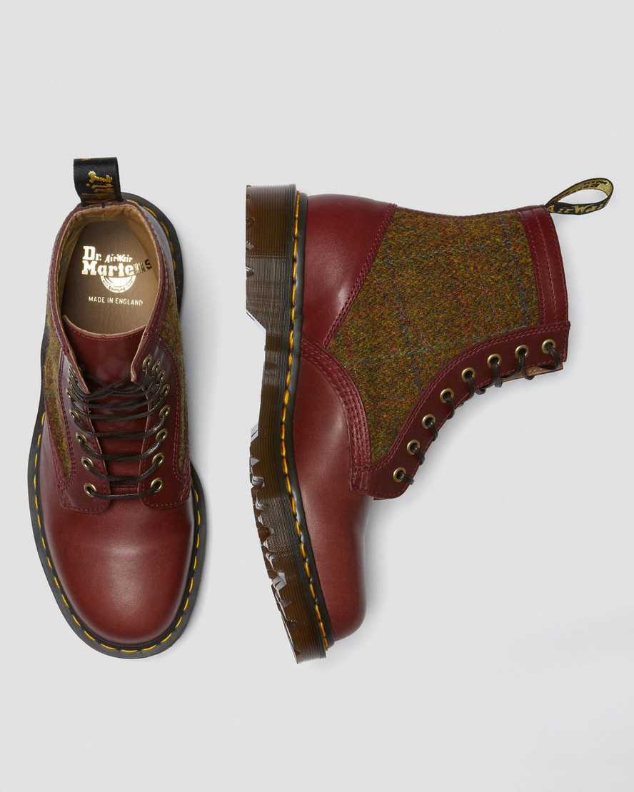 burgunderrote dr. martens 1460 harris tweed herren-schnürstiefel