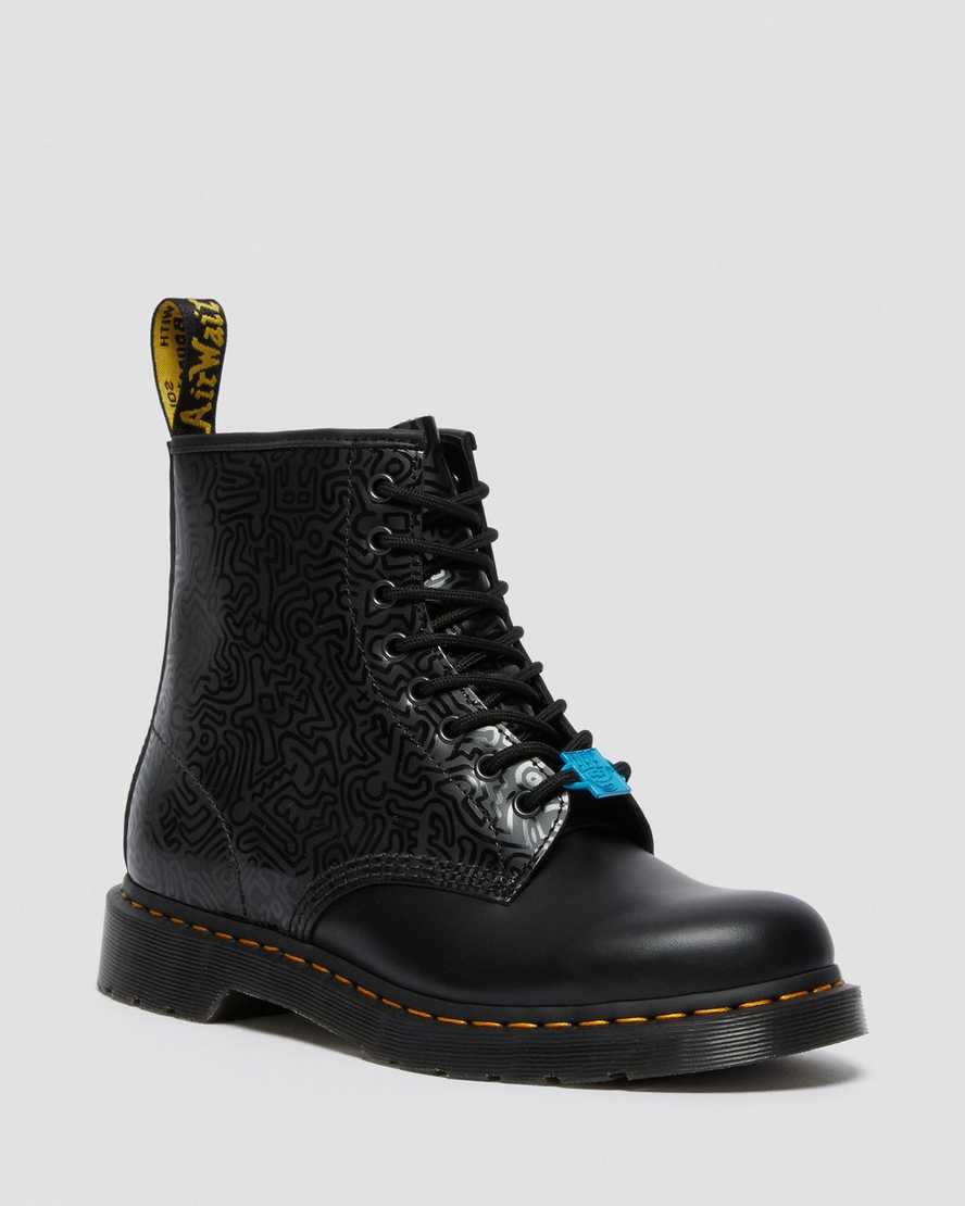 schwarze dr. martens keith haring 1460 smooth herren-schnürstiefel