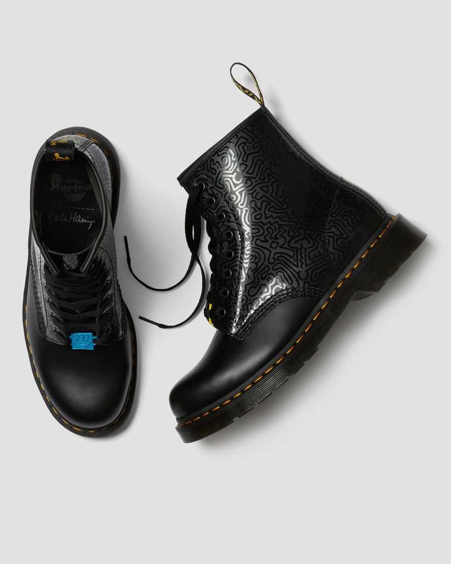 schwarze dr. martens keith haring 1460 smooth herren-schnürstiefel
