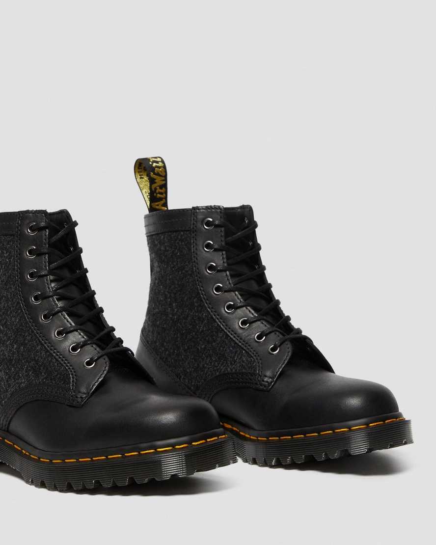 schwarze dr. martens 1460 harris tweed herren-schnürstiefel
