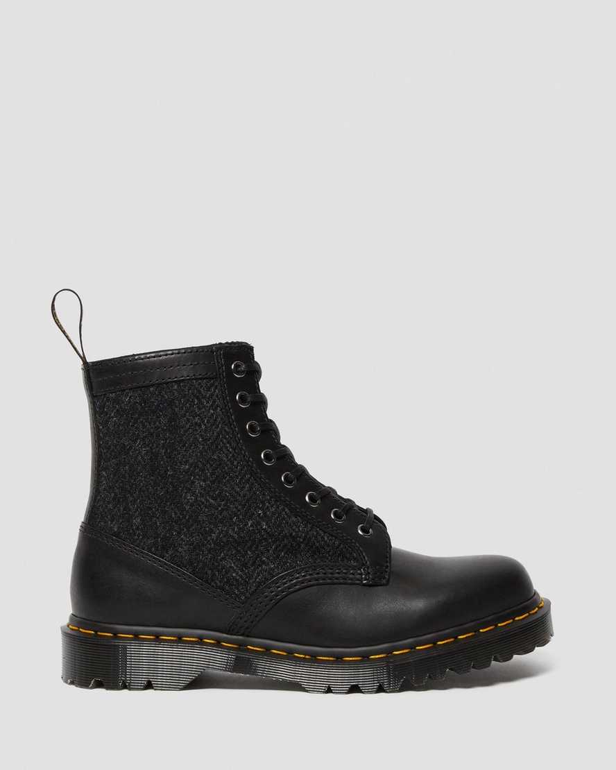 schwarze dr. martens 1460 harris tweed herren-schnürstiefel