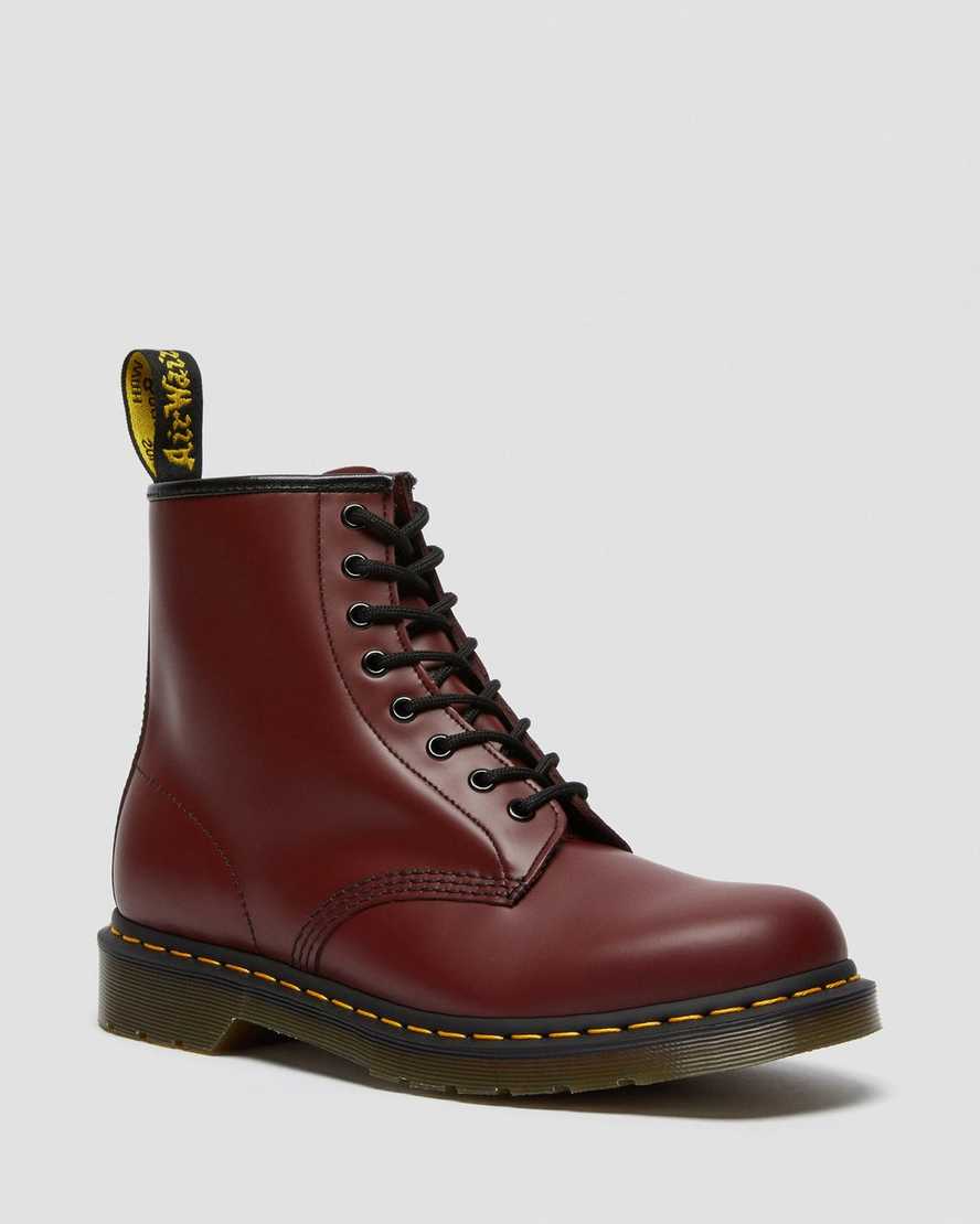 rote dr. martens 1460 glatte herren-schnürstiefel