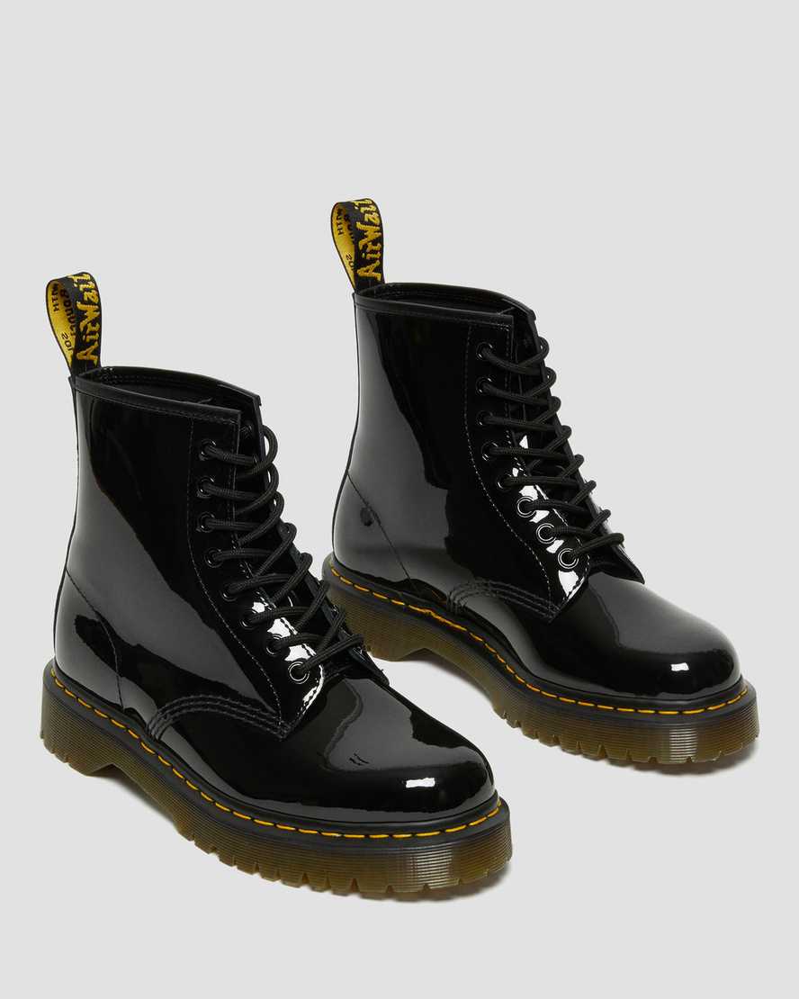 schwarze dr. martens 1460 bex lackleder-schnürstiefel für herren.
