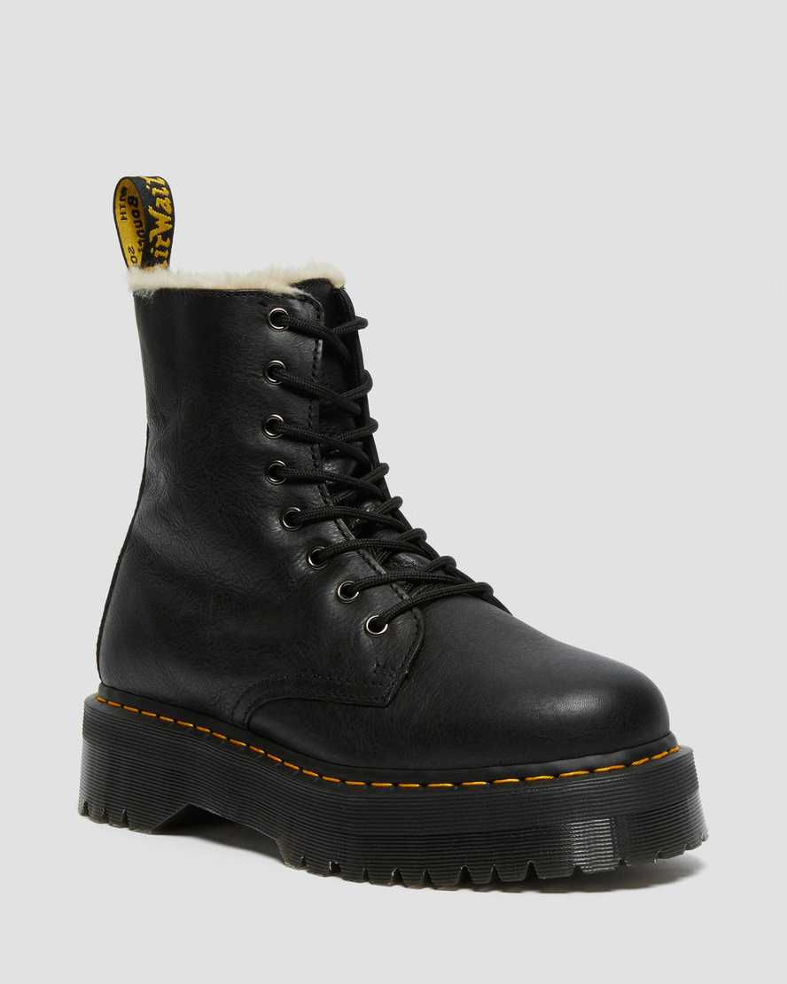 schwarze dr. martens jadon herren-plateaustiefel mit kunstfellfutter