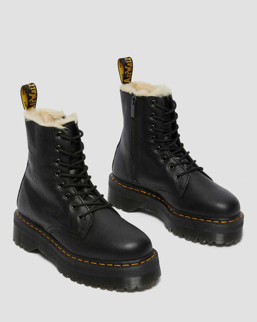 schwarze dr. martens jadon herren-plateaustiefel mit kunstfellfutter