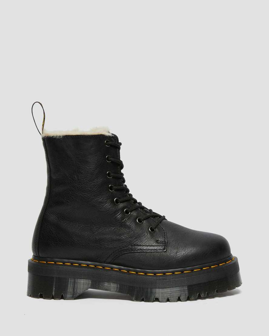 schwarze dr. martens jadon herren-plateaustiefel mit kunstfellfutter