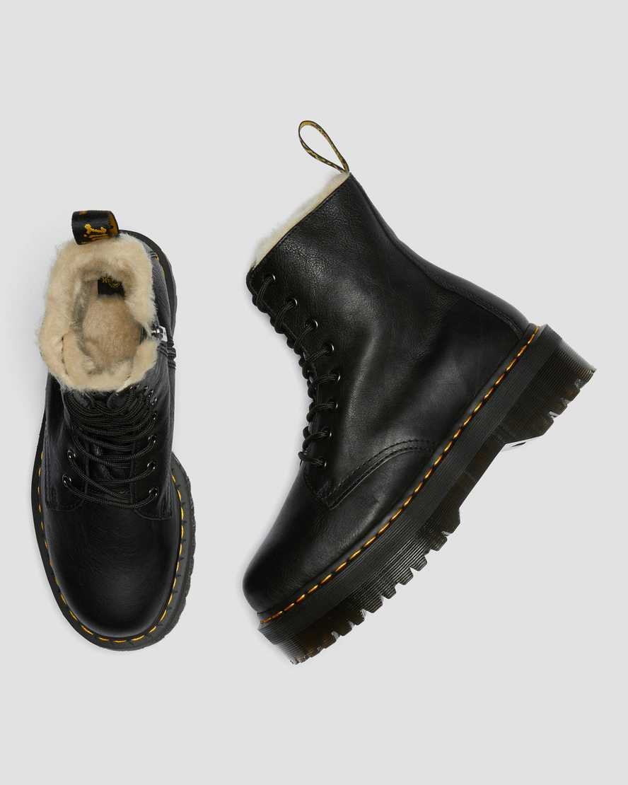 schwarze dr. martens jadon herren-plateaustiefel mit kunstfellfutter