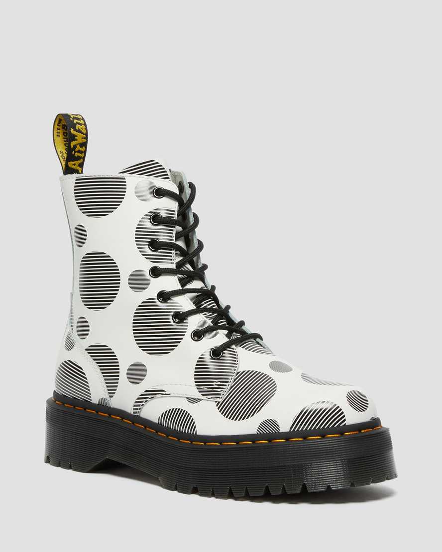 weiße dr. martens jadon polka dot glatte herren-plateaustiefel