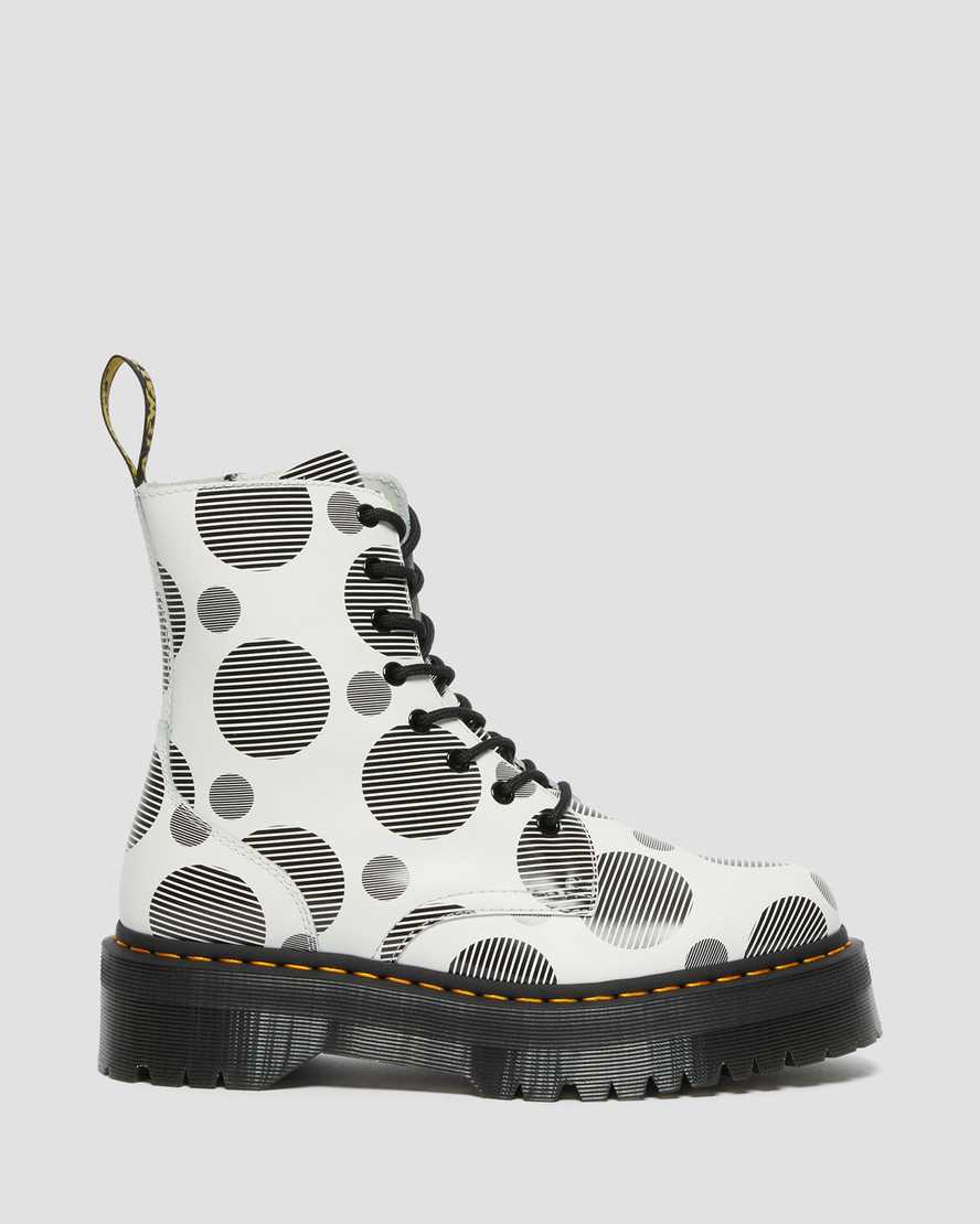 weiße dr. martens jadon polka dot glatte herren-plateaustiefel
