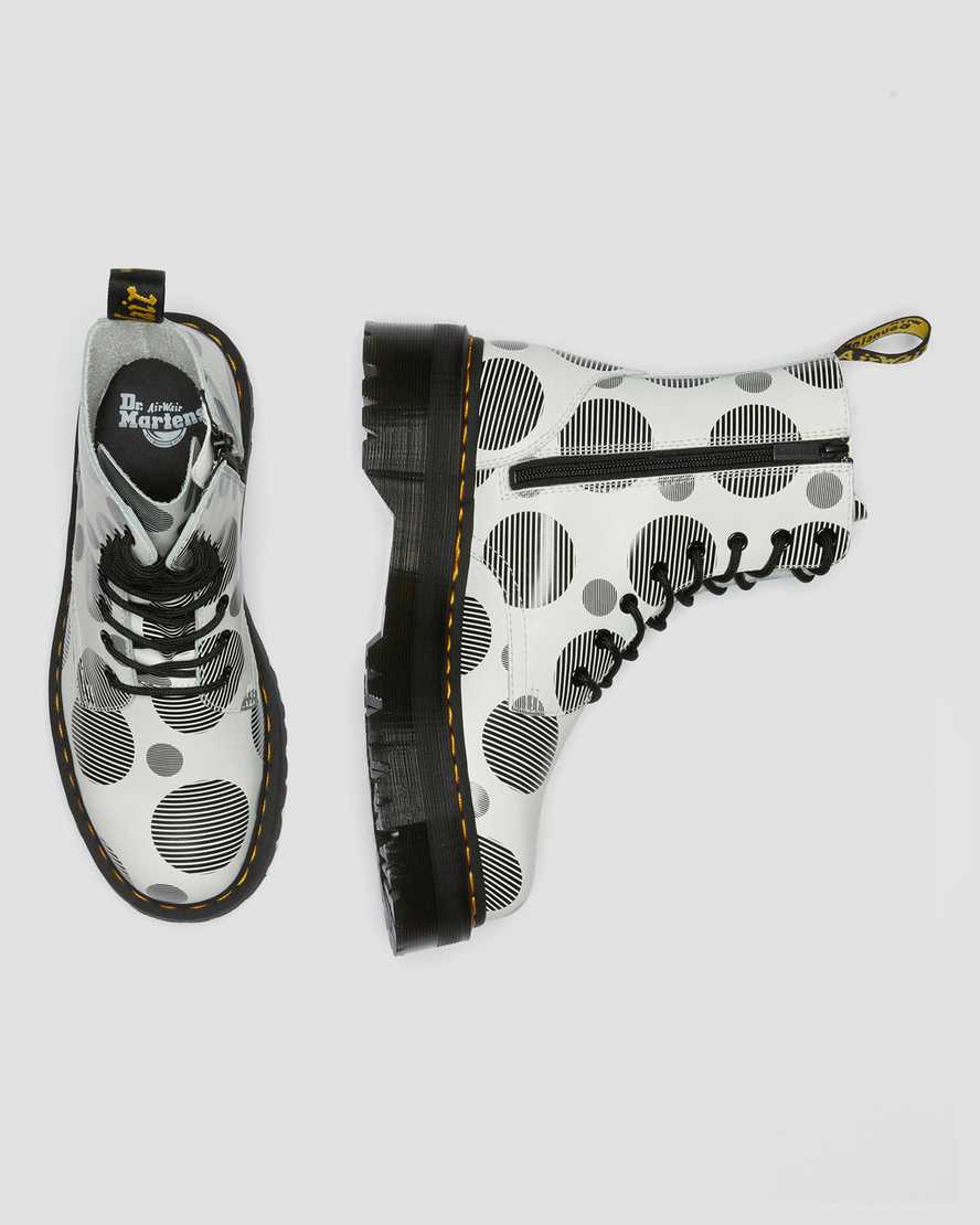 weiße dr. martens jadon polka dot glatte herren-plateaustiefel