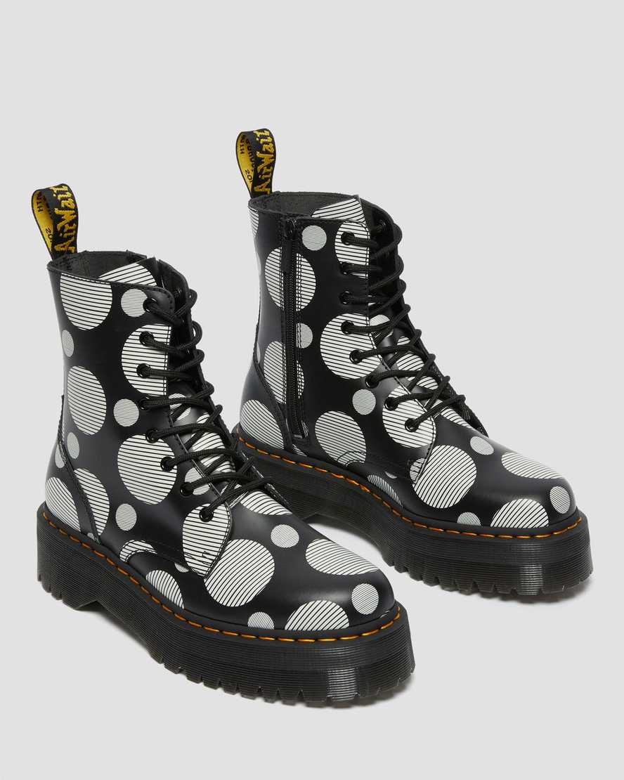 schwarze dr. martens jadon polka dot glatte herren-plateaustiefel