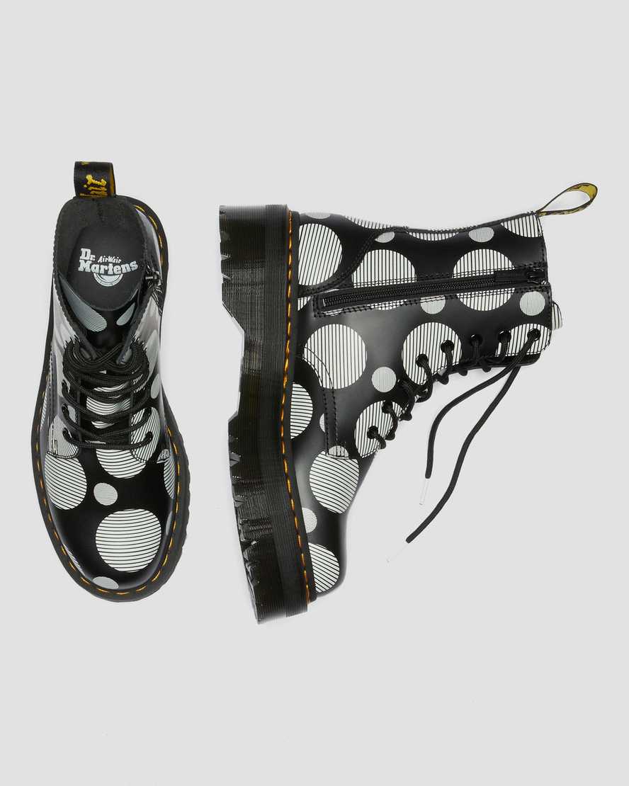 schwarze dr. martens jadon polka dot glatte herren-plateaustiefel