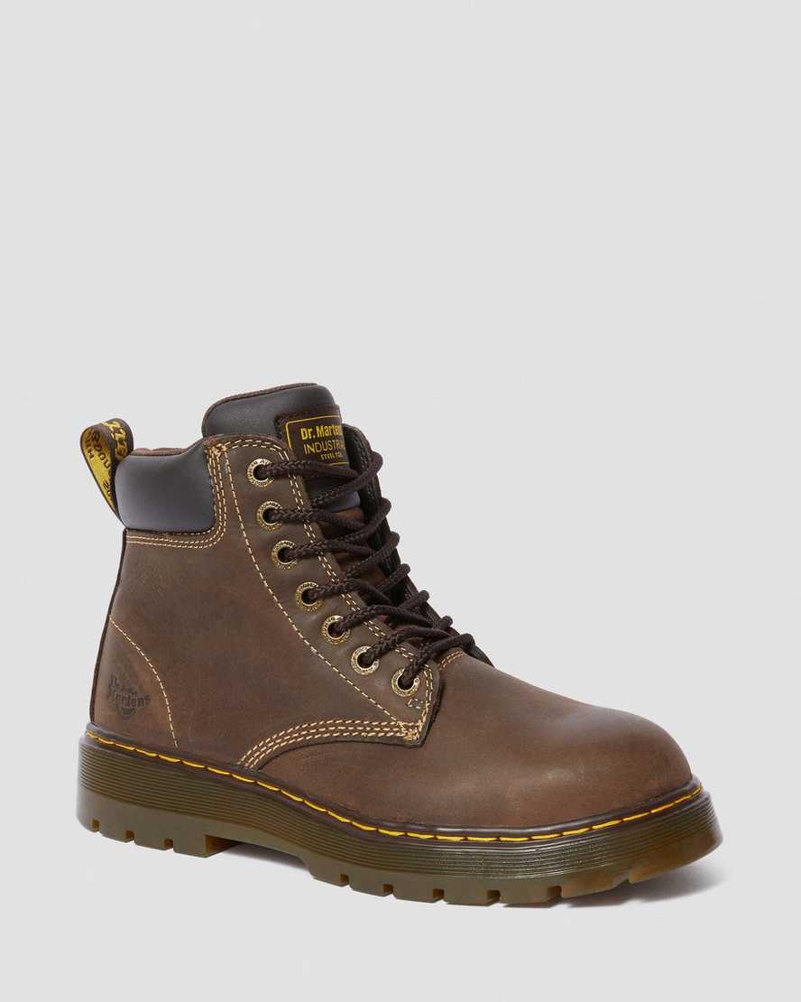 dunkelbraune dr. martens winch extra wide herren-arbeitsstiefel
