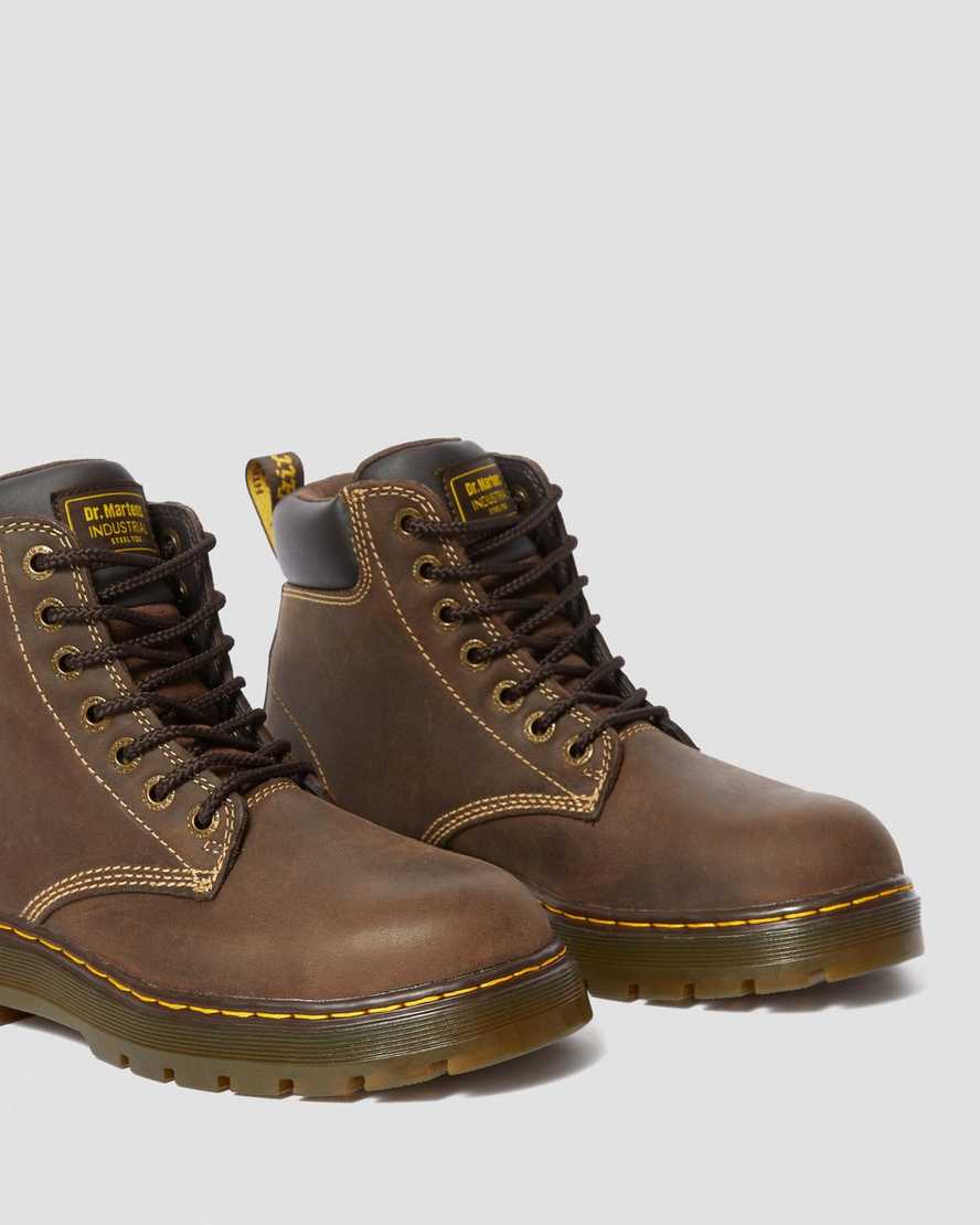 dunkelbraune dr. martens winch extra wide herren-arbeitsstiefel