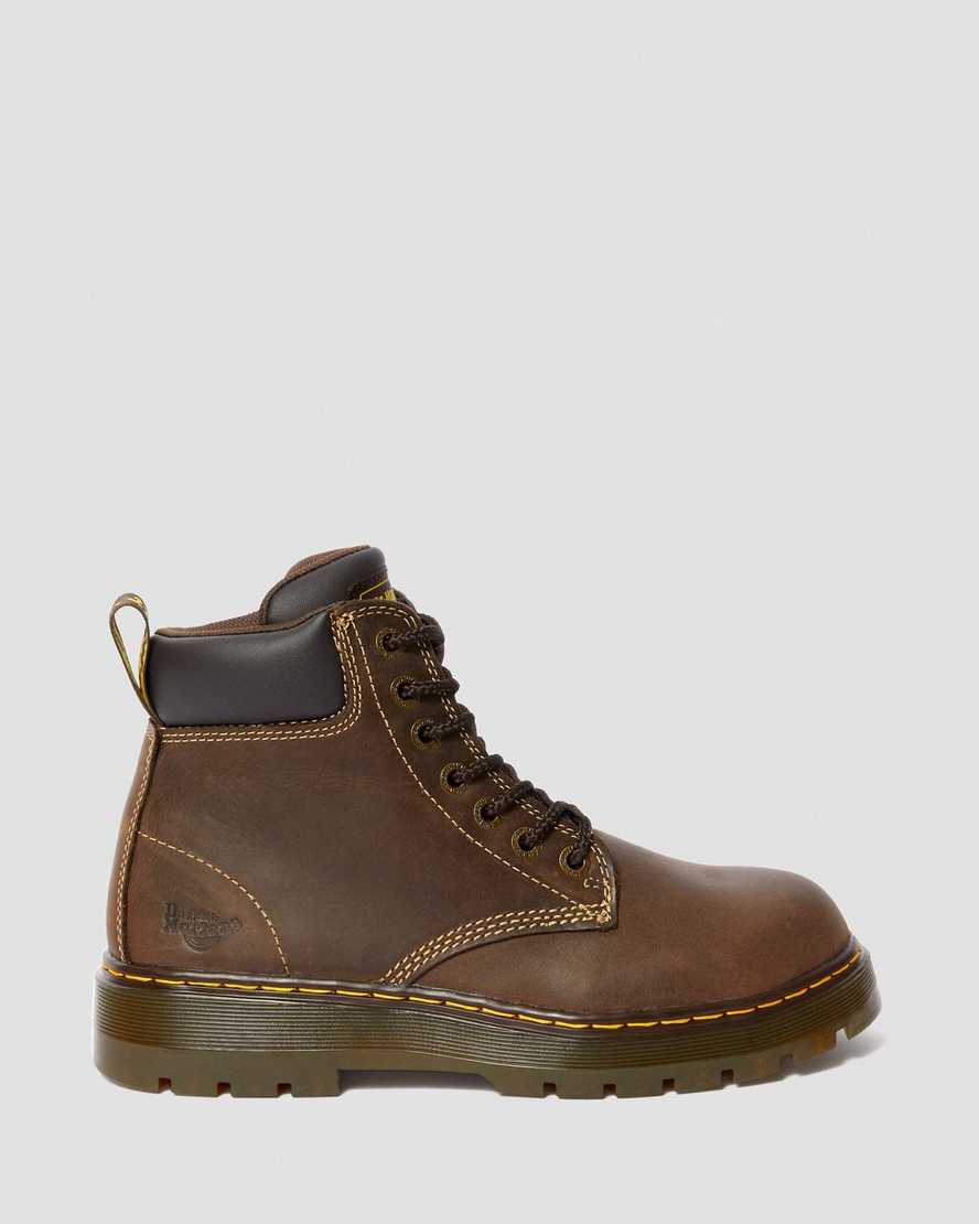 dunkelbraune dr. martens winch extra wide herren-arbeitsstiefel
