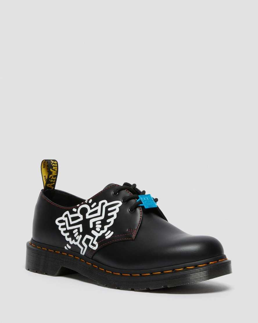 schwarze dr. martens keith haring 1461 glatte herren-oxfordschuhe