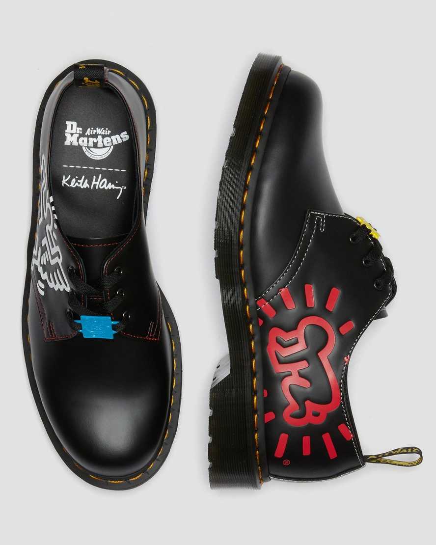 schwarze dr. martens keith haring 1461 glatte herren-oxfordschuhe