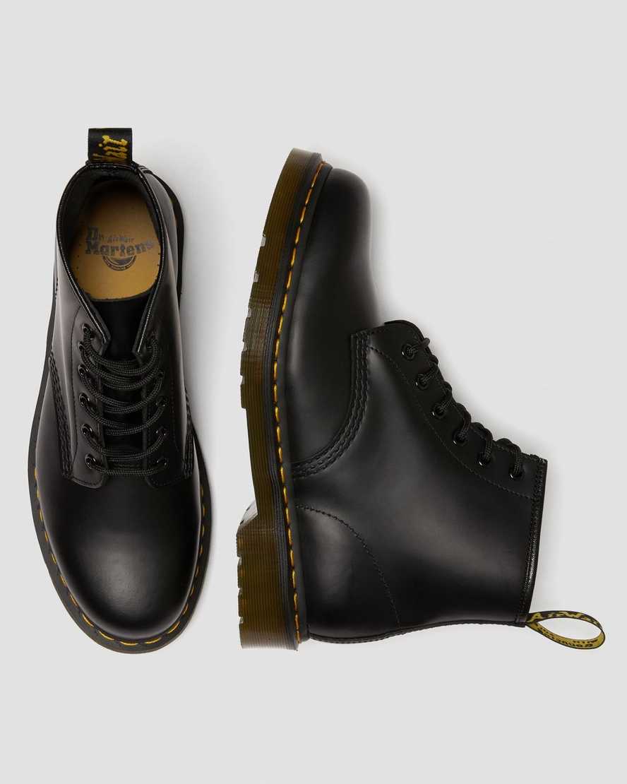schwarze dr. martens 101 yellow stitch smooth damen-ankle-boots