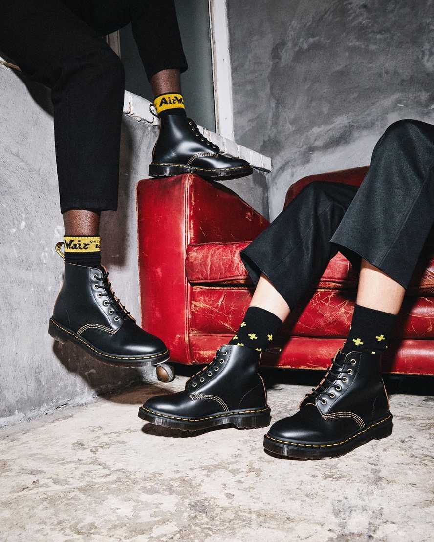 schwarze dr. martens 101 vintage smooth damen-ankle-boots