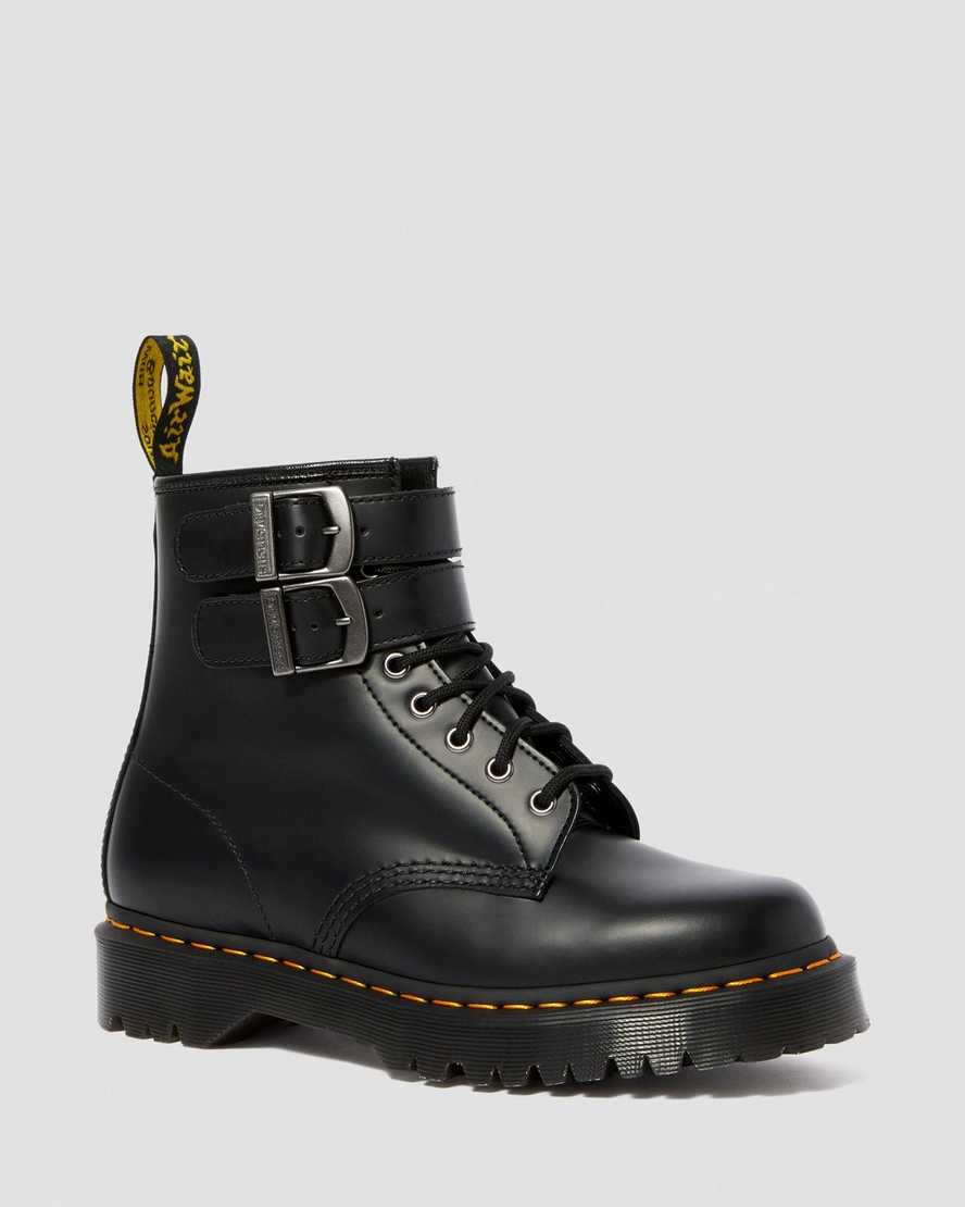 schwarze dr. martens 1460 smooth damen-schnallenstiefel