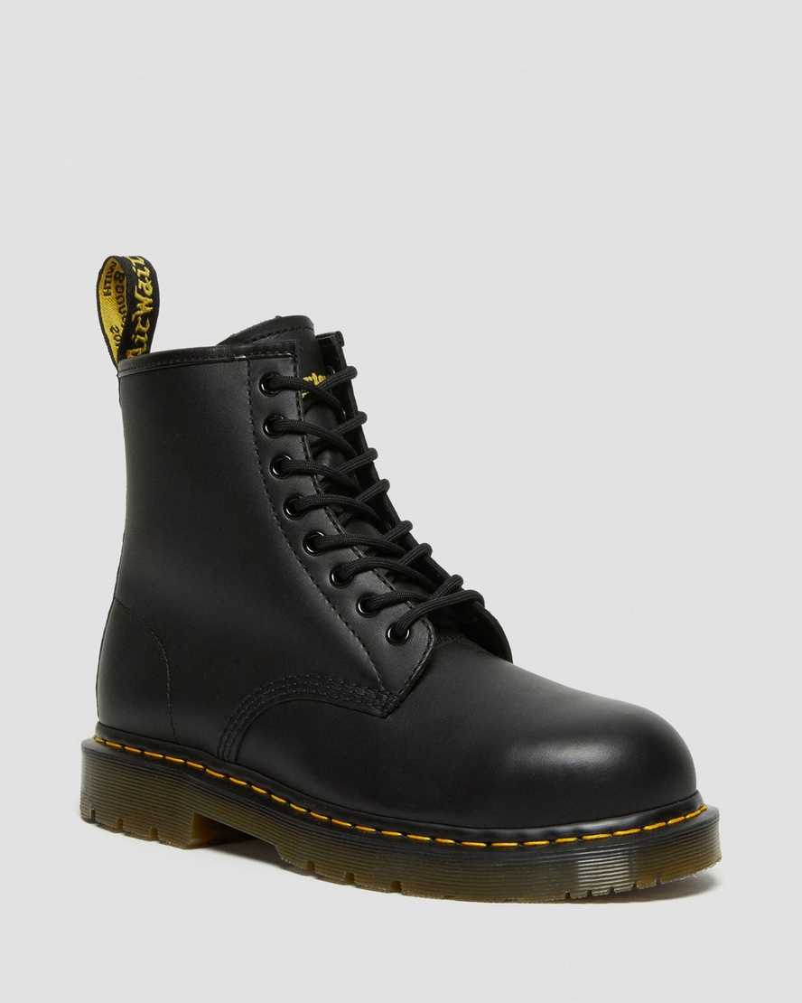 schwarze dr. martens 1460 damen-freizeitstiefel mit rutschfester stahlkappe