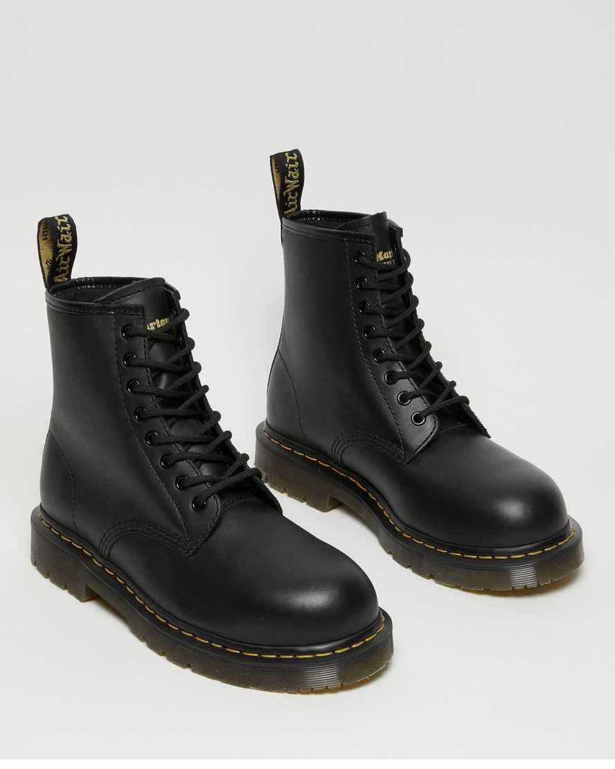 schwarze dr. martens 1460 damen-freizeitstiefel mit rutschfester stahlkappe