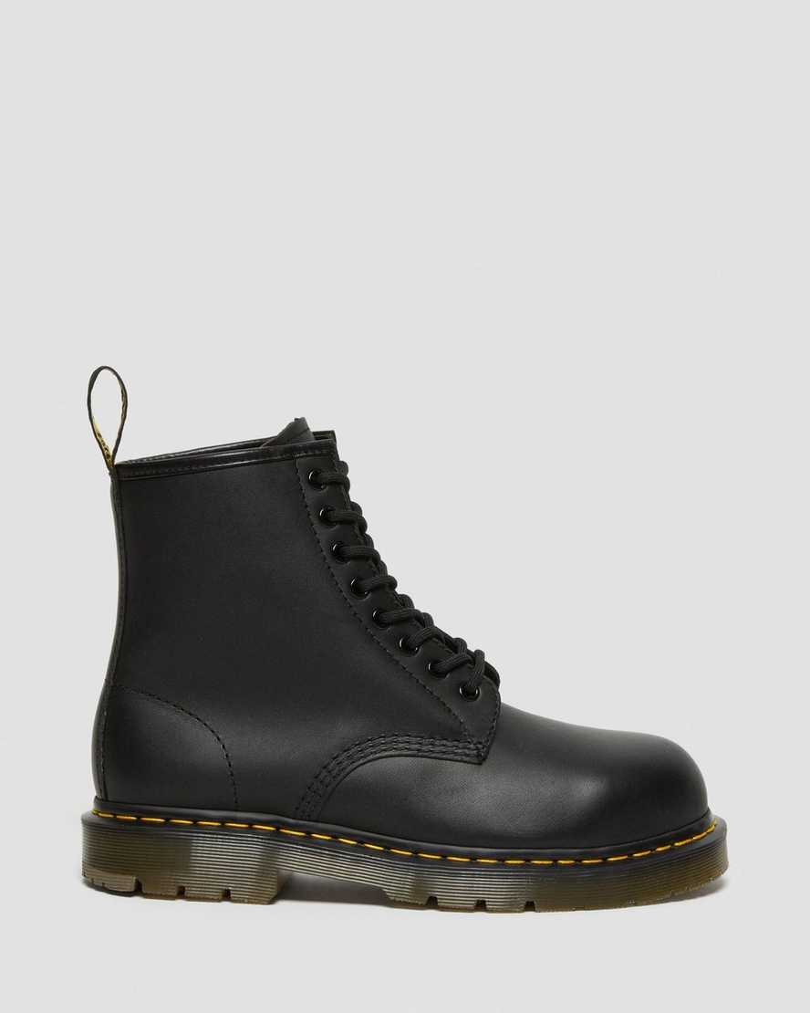 schwarze dr. martens 1460 damen-freizeitstiefel mit rutschfester stahlkappe