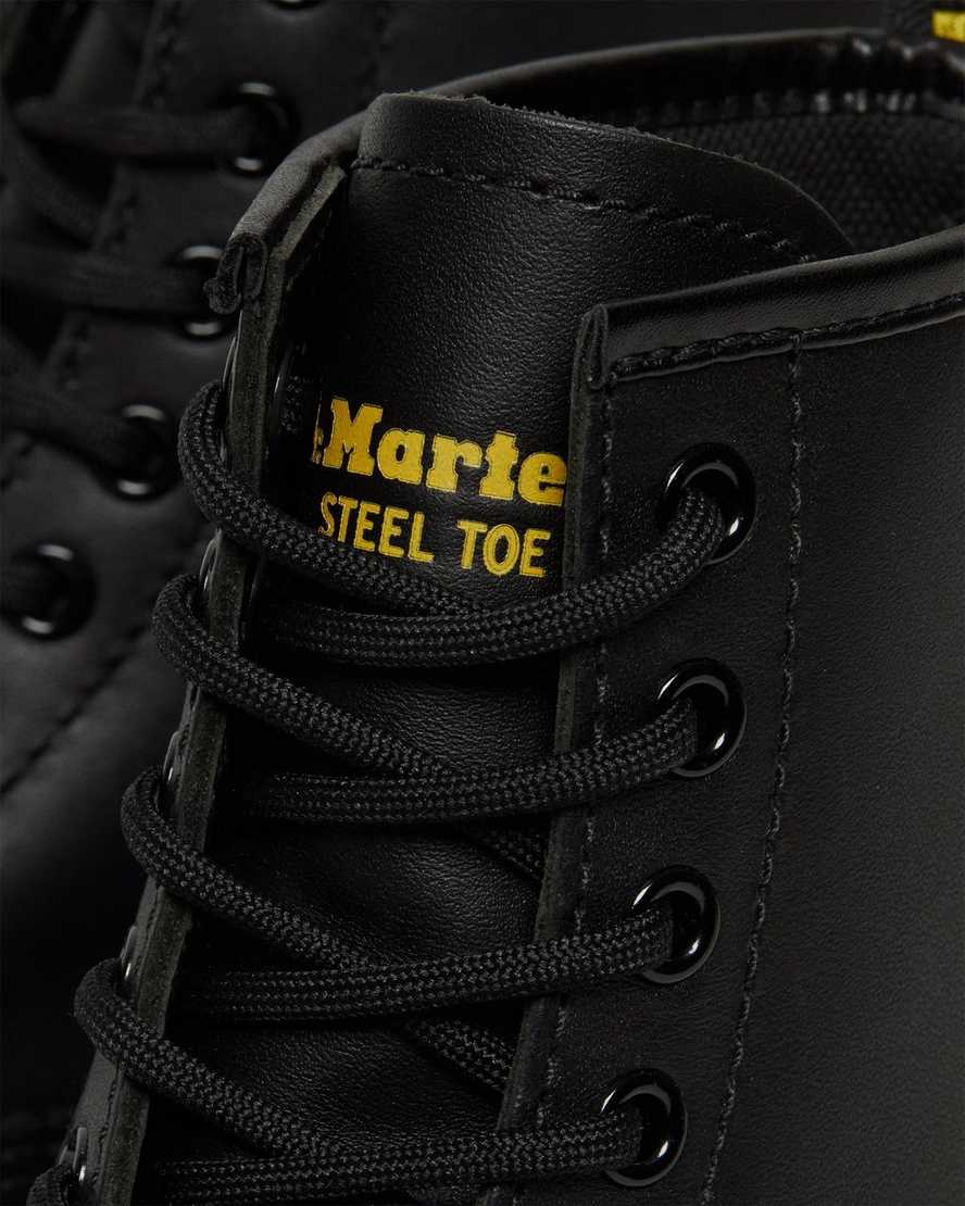 schwarze dr. martens 1460 damen-freizeitstiefel mit rutschfester stahlkappe
