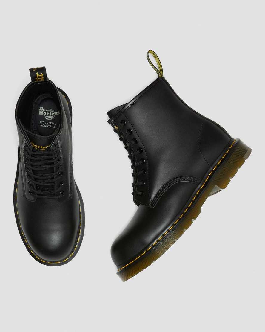 schwarze dr. martens 1460 damen-freizeitstiefel mit rutschfester stahlkappe