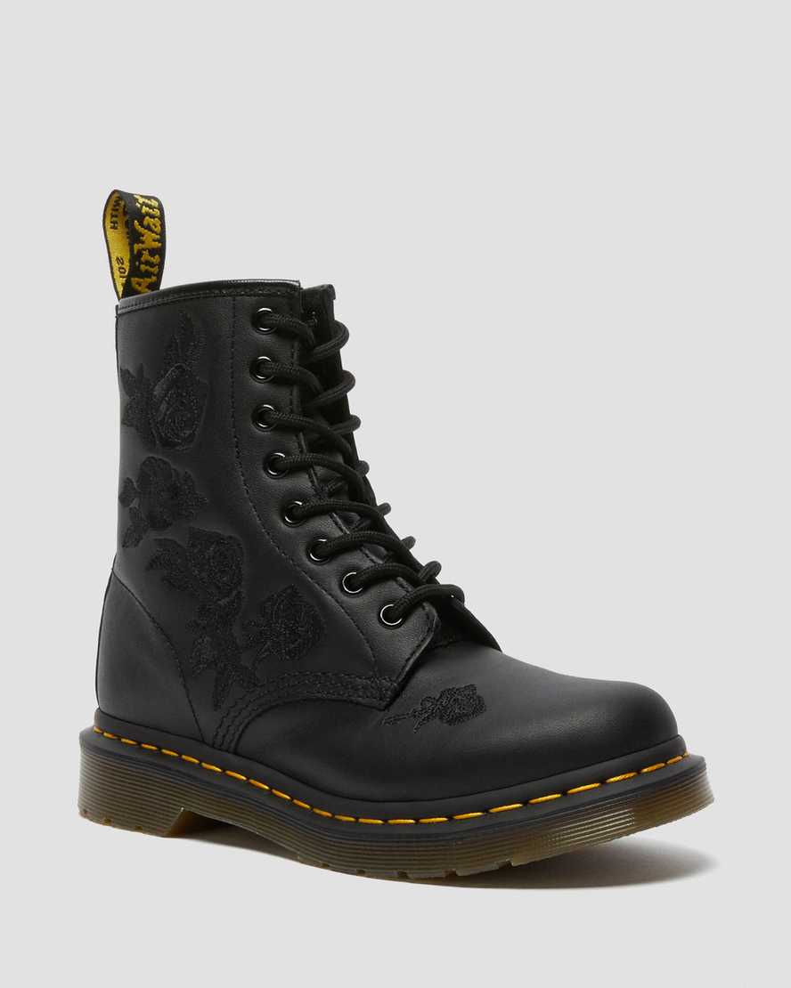 schwarze dr. martens 1460 vonda mono floral damen-freizeitstiefel