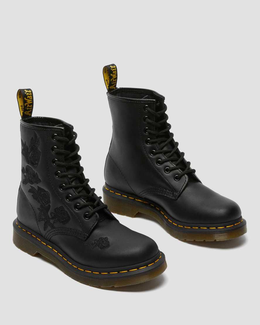 schwarze dr. martens 1460 vonda mono floral damen-freizeitstiefel