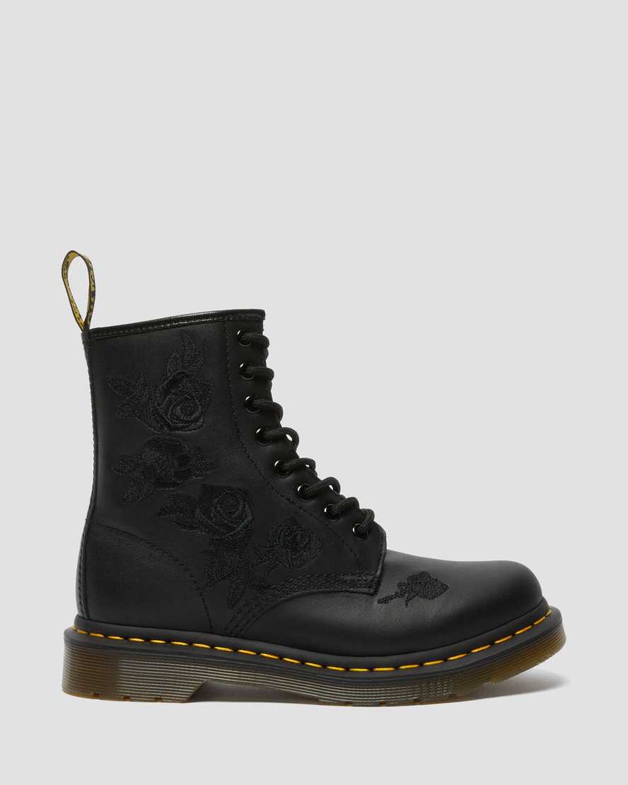 schwarze dr. martens 1460 vonda mono floral damen-freizeitstiefel