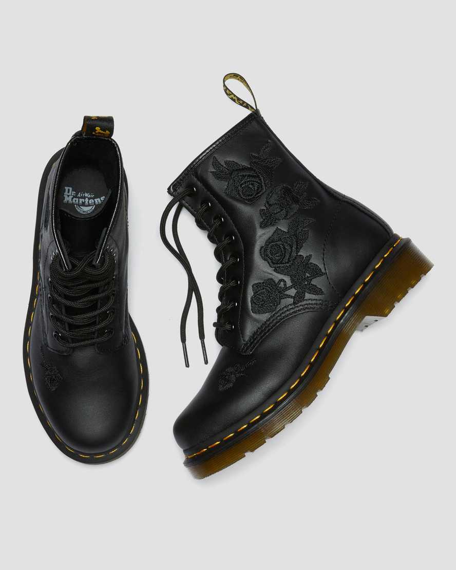 schwarze dr. martens 1460 vonda mono floral damen-freizeitstiefel