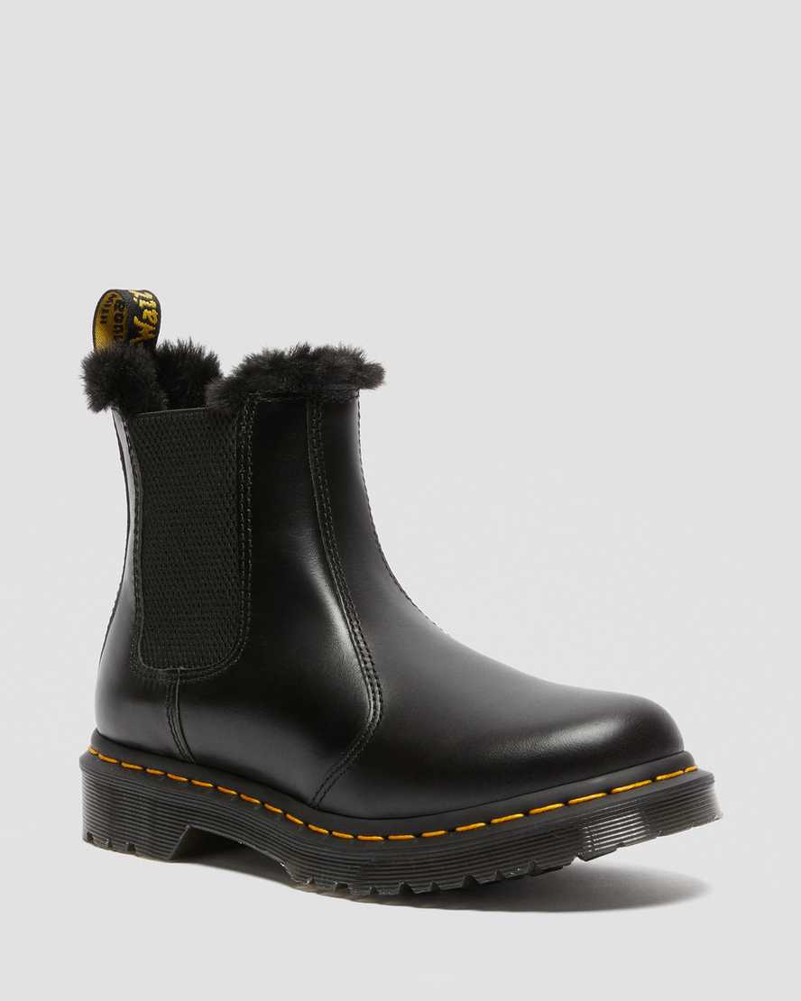 schwarze dr. martens 2976 leonore chelsea boots für damen mit kunstfellfutter