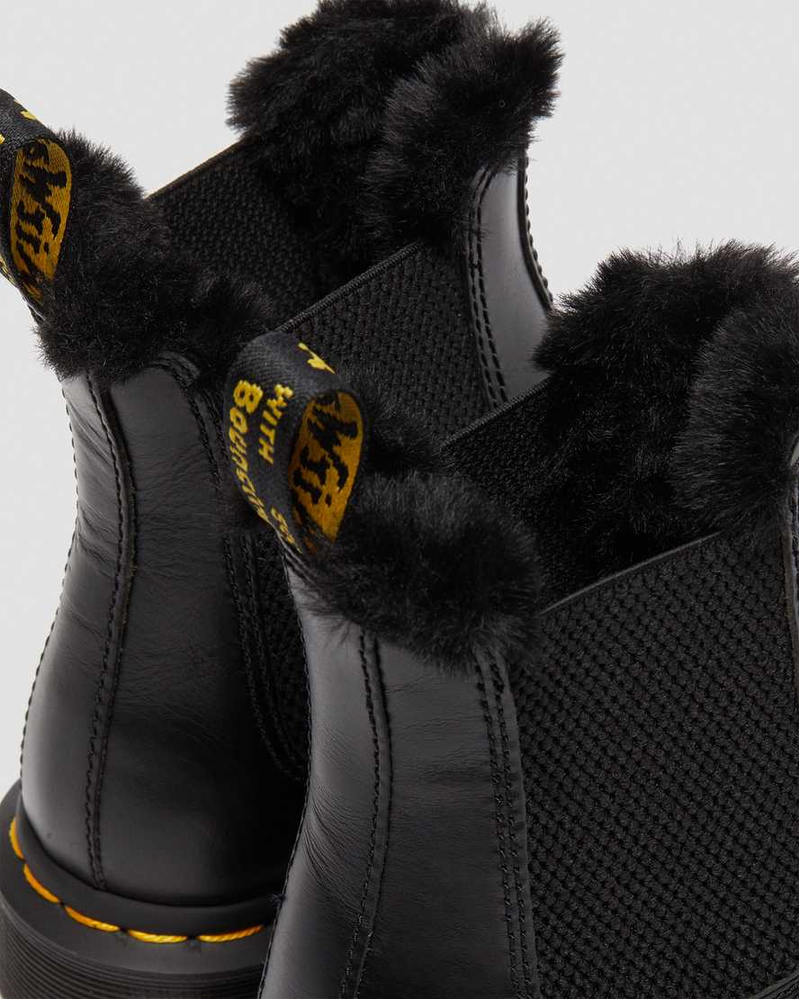 schwarze dr. martens 2976 leonore chelsea boots für damen mit kunstfellfutter