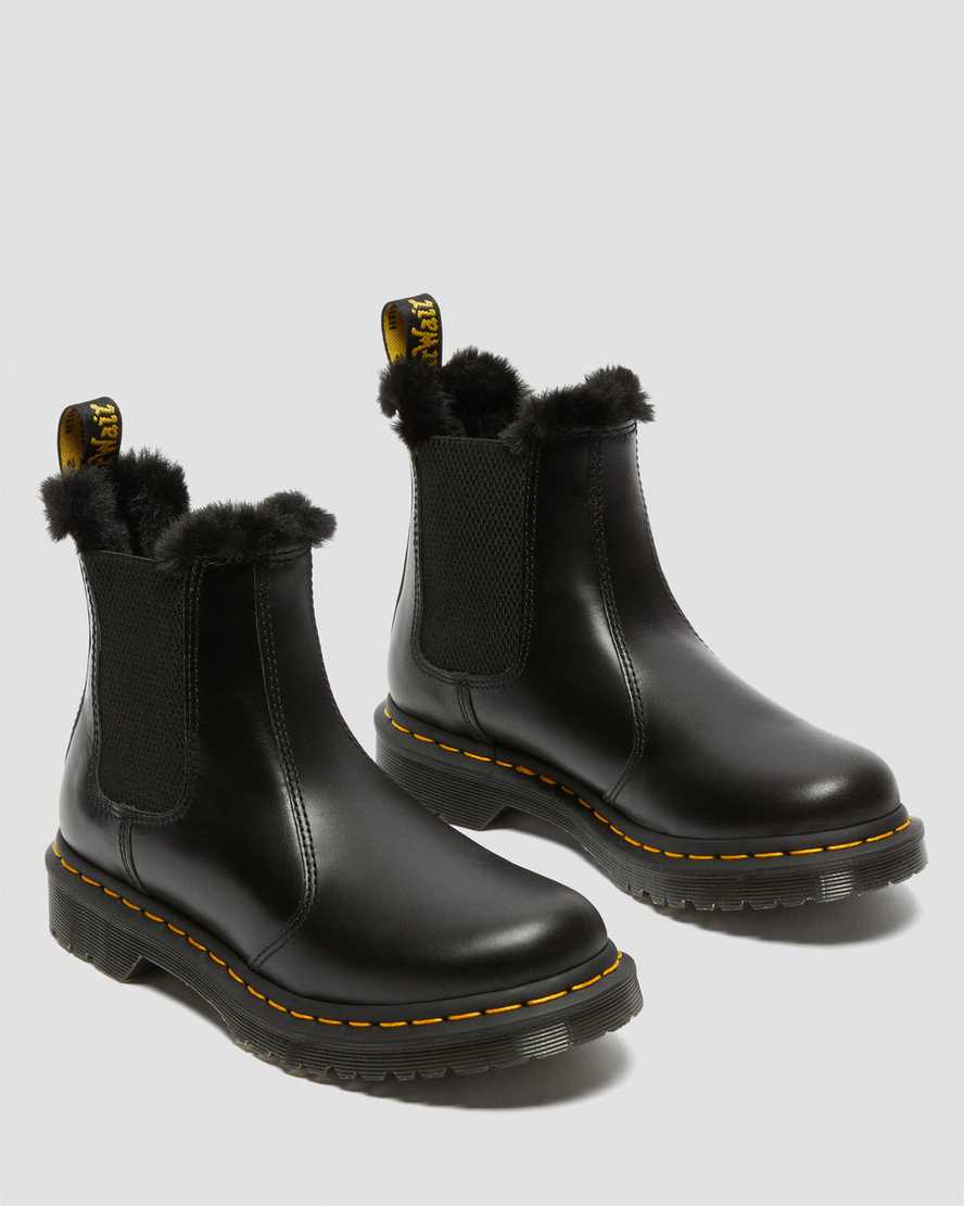 schwarze dr. martens 2976 leonore chelsea boots für damen mit kunstfellfutter