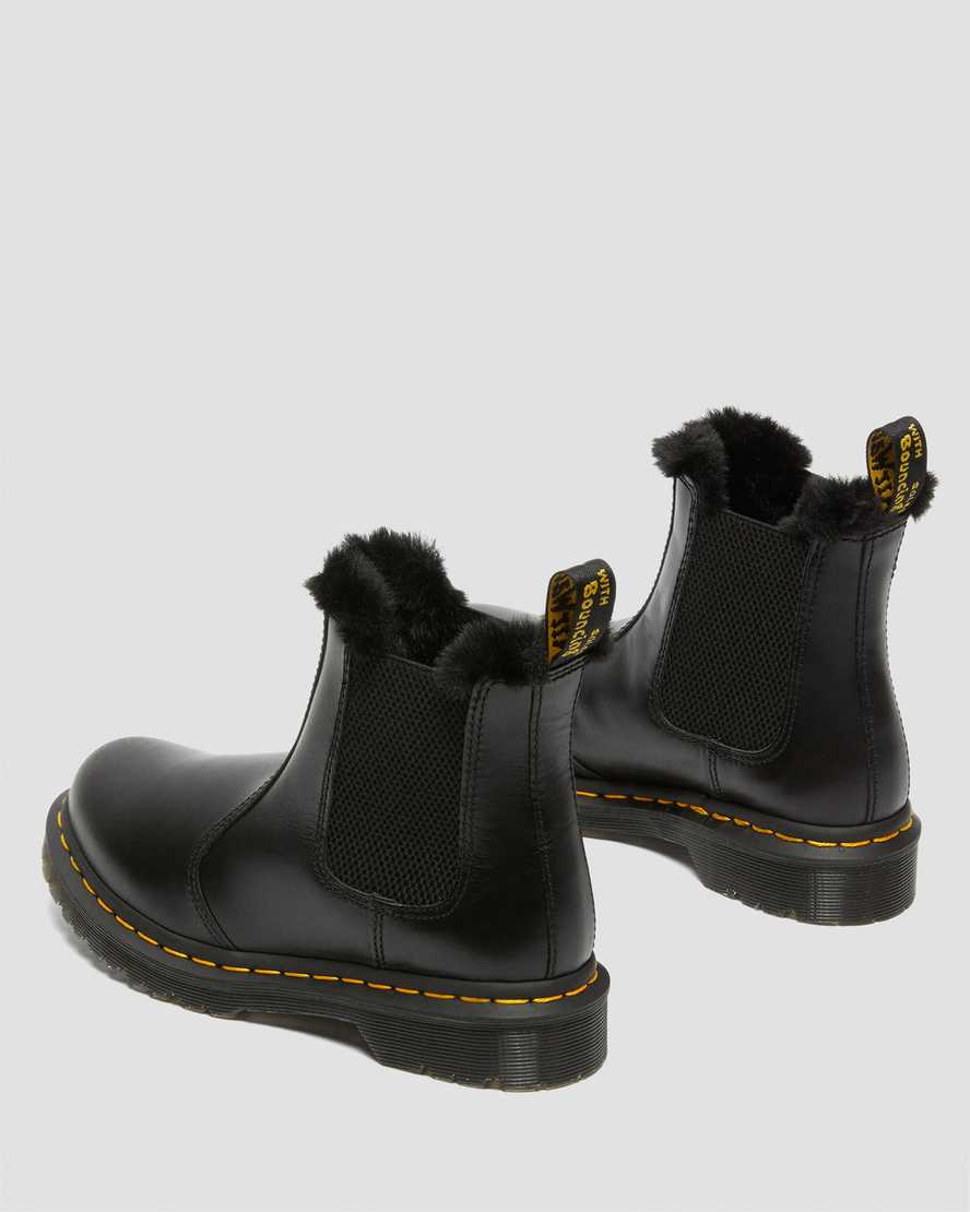 schwarze dr. martens 2976 leonore chelsea boots für damen mit kunstfellfutter
