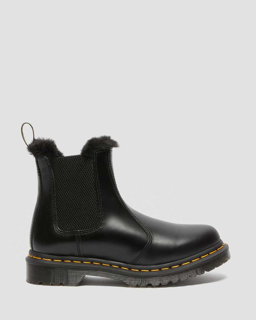 schwarze dr. martens 2976 leonore chelsea boots für damen mit kunstfellfutter