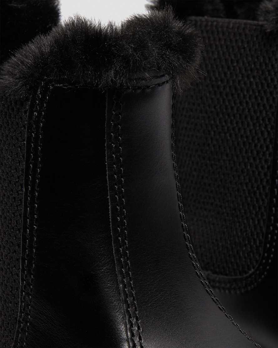 schwarze dr. martens 2976 leonore chelsea boots für damen mit kunstfellfutter