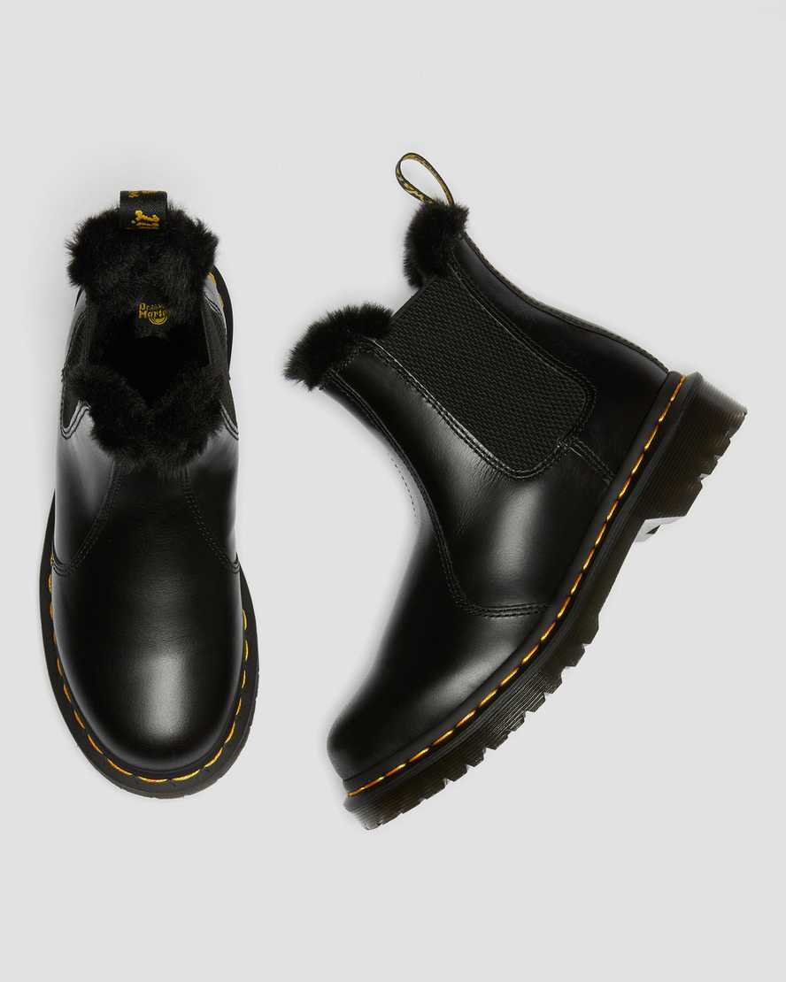 schwarze dr. martens 2976 leonore chelsea boots für damen mit kunstfellfutter