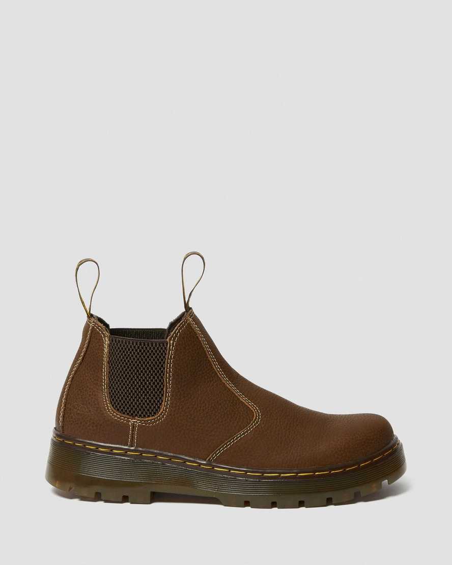 braune dr. martens hardie work chelsea boots für damen