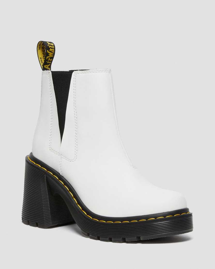 weiße dr. martens spence chelsea boots mit ausgestelltem absatz für damen