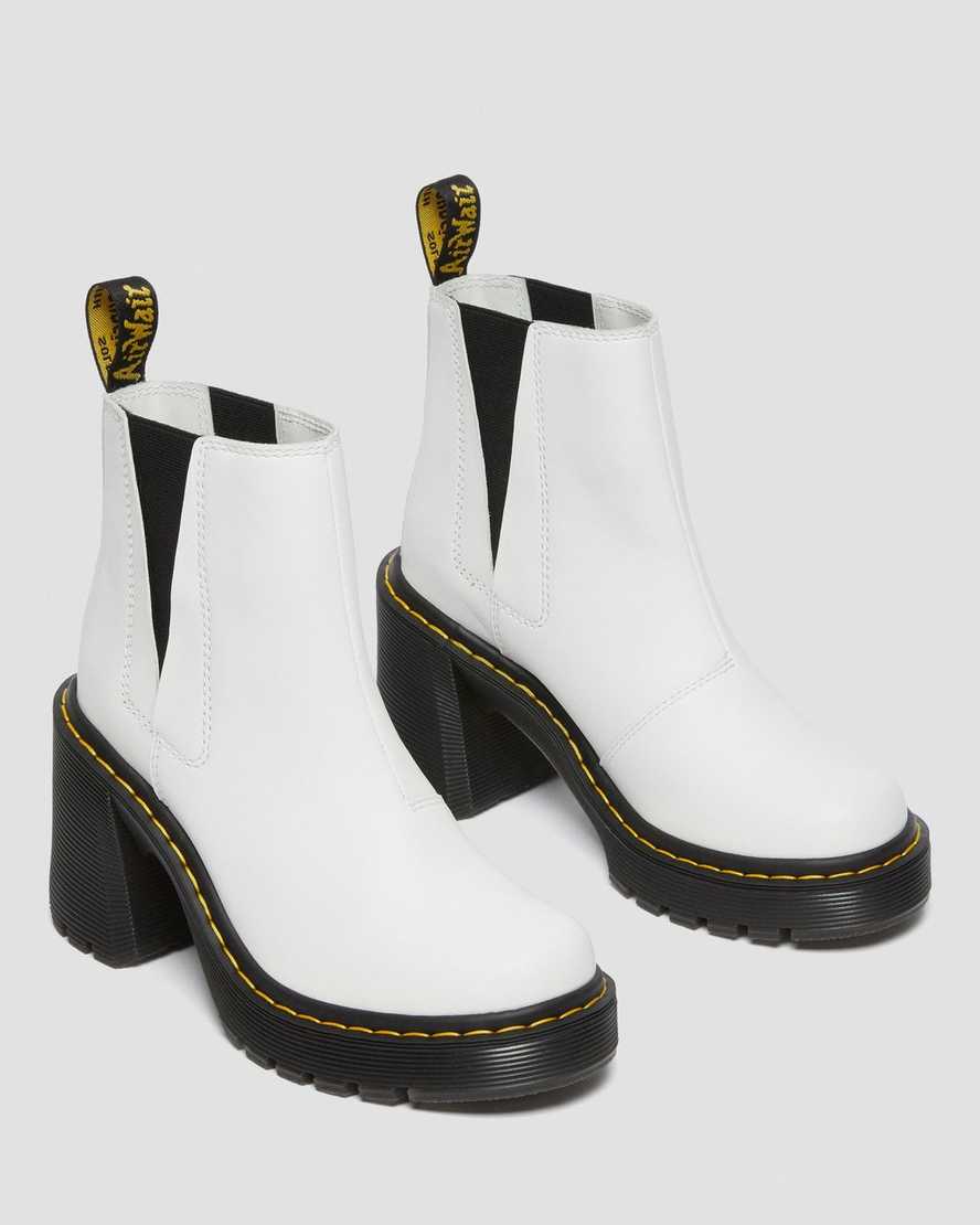 weiße dr. martens spence chelsea boots mit ausgestelltem absatz für damen