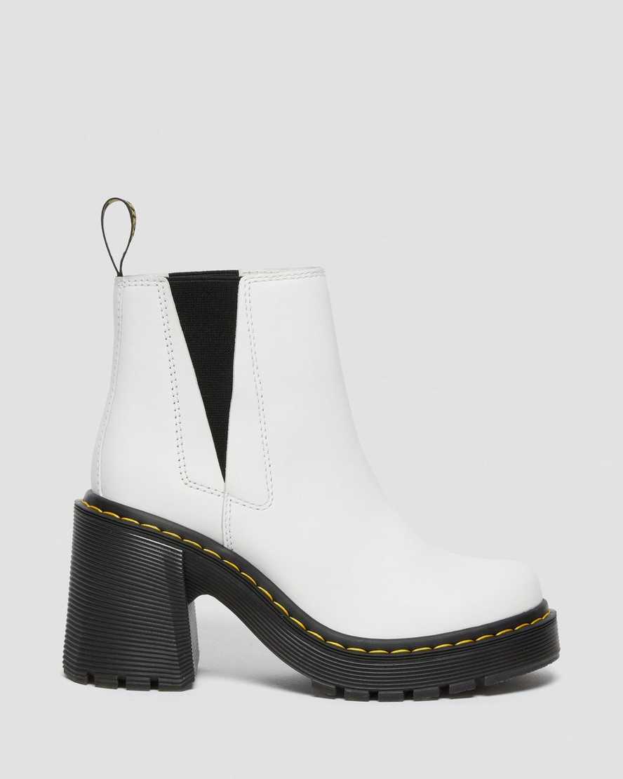 weiße dr. martens spence chelsea boots mit ausgestelltem absatz für damen