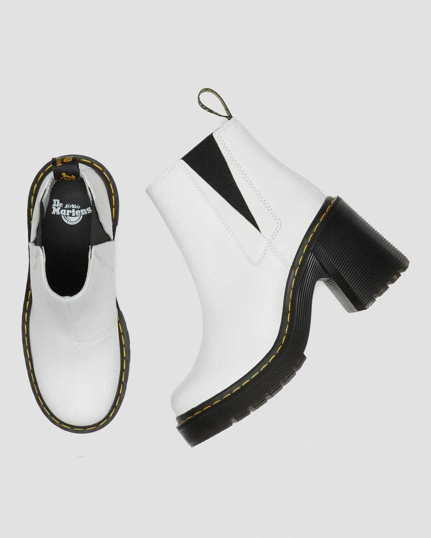 weiße dr. martens spence chelsea boots mit ausgestelltem absatz für damen
