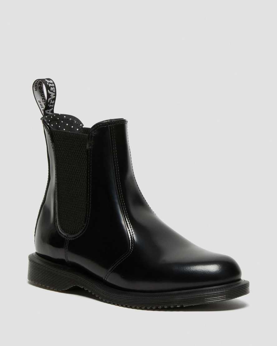 schwarze dr. martens flora smooth chelsea boots für damen