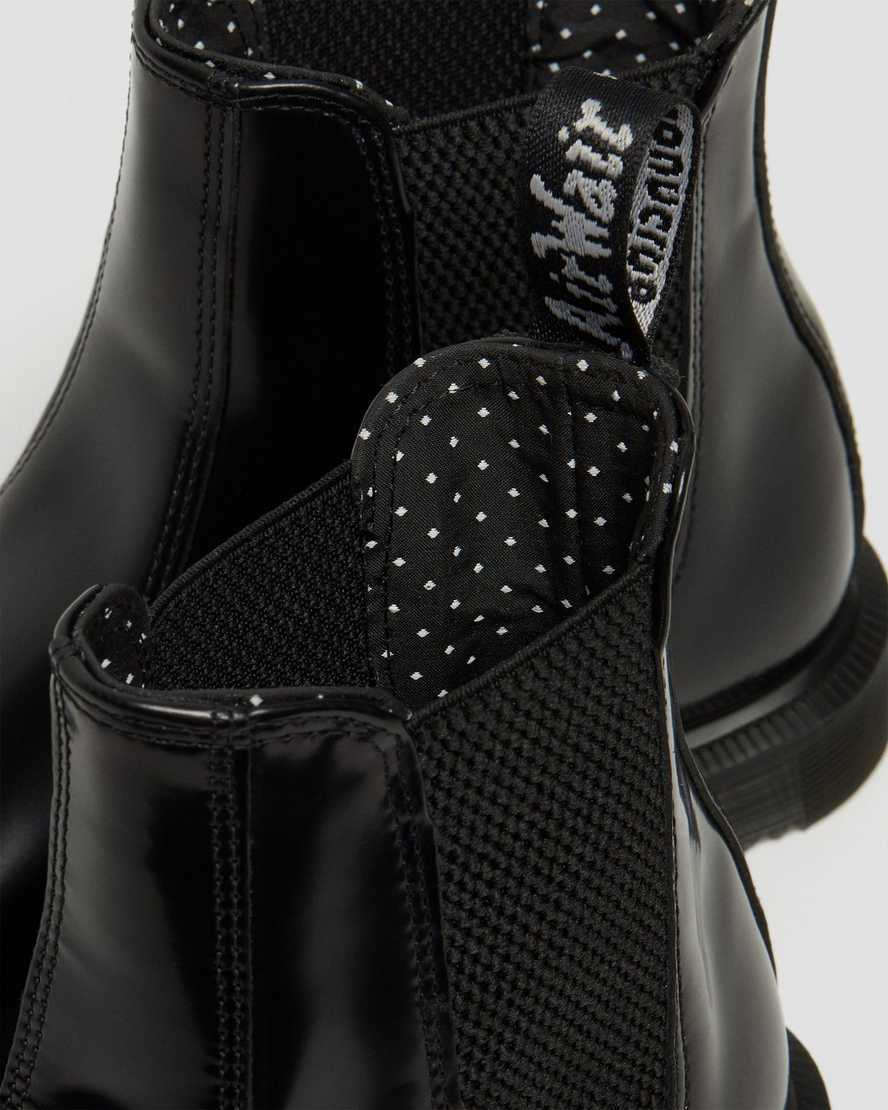 schwarze dr. martens flora smooth chelsea boots für damen