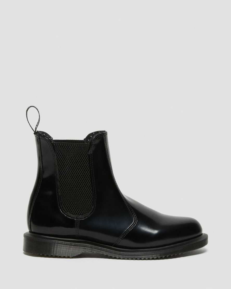 schwarze dr. martens flora smooth chelsea boots für damen