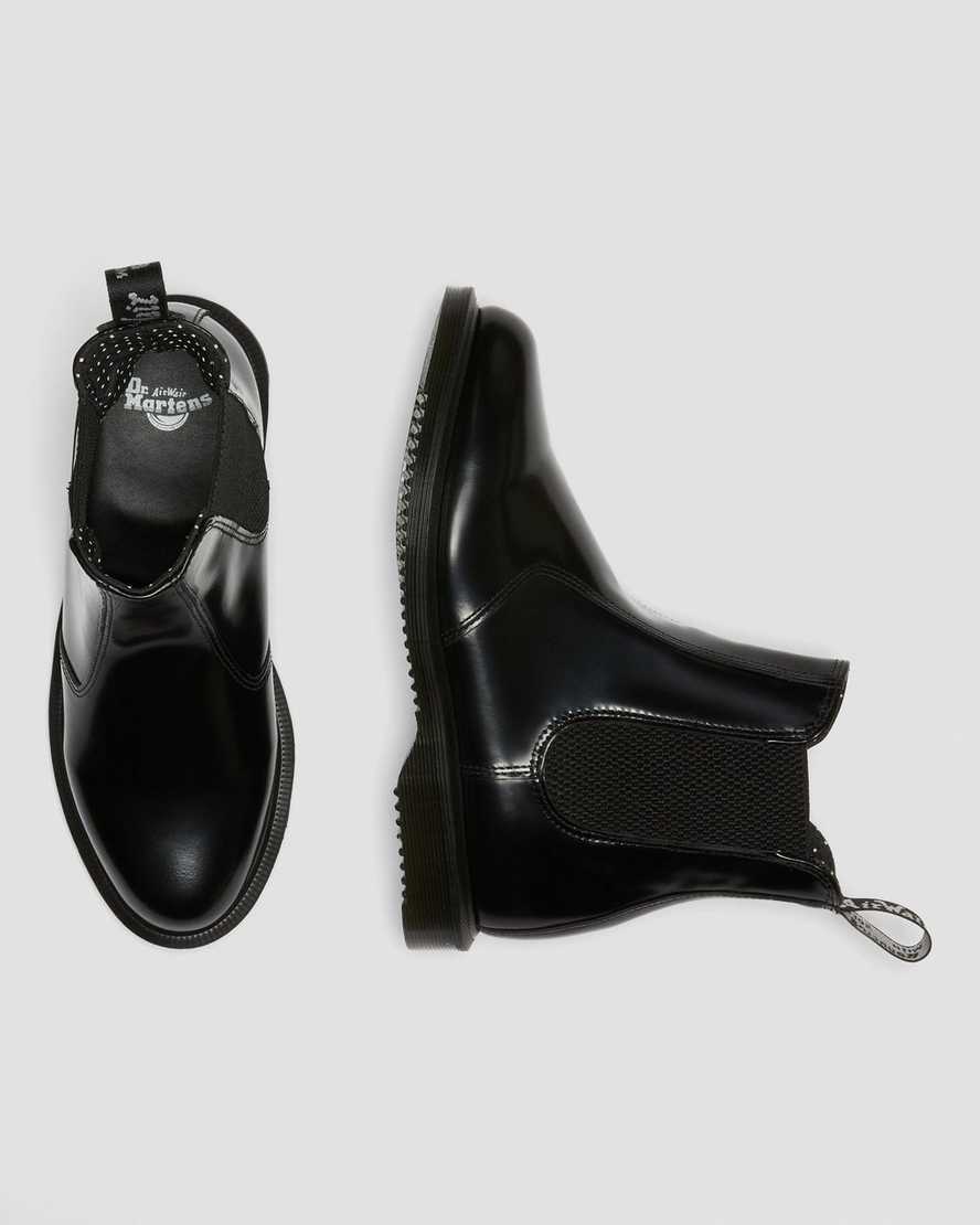 schwarze dr. martens flora smooth chelsea boots für damen